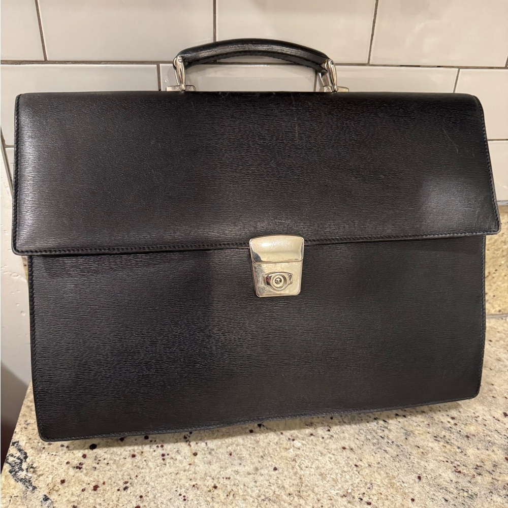 Vintage Barney’s New York Black Leather Briefcase Made In Italy Minty